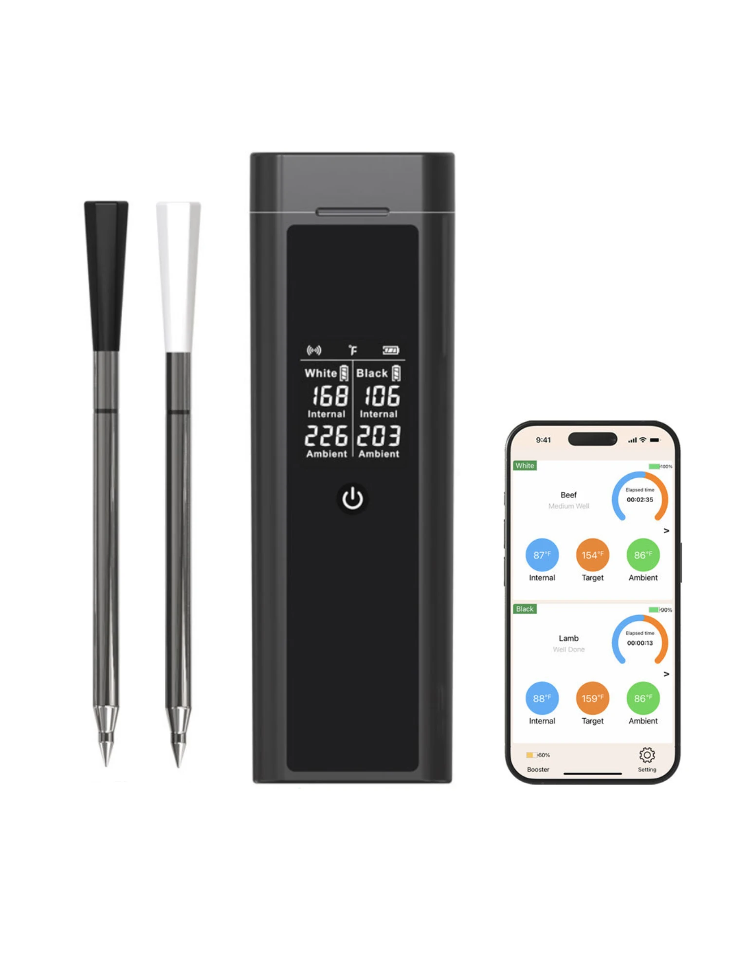 LCD-displaythermometer Draadloze Bluetooth-vleesthermometer Dubbele sonde Oplaadbaar met slimme app voor barbecue, oven en grillen - afbeelding 2