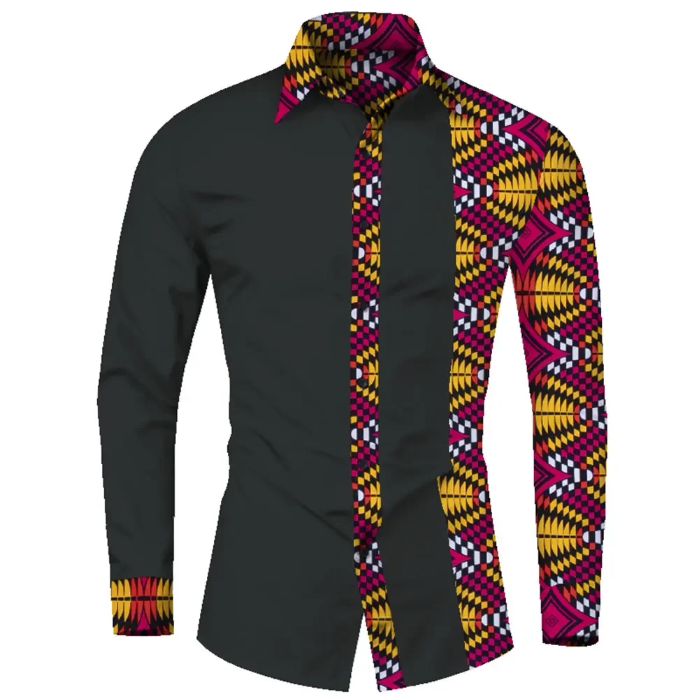 Afrikaanse Kleding Smart Causale Mannen Top Shirts Bazin Riche Katoen Print Patchwork Formele Shirts Traditionele Afrikaanse WYN581