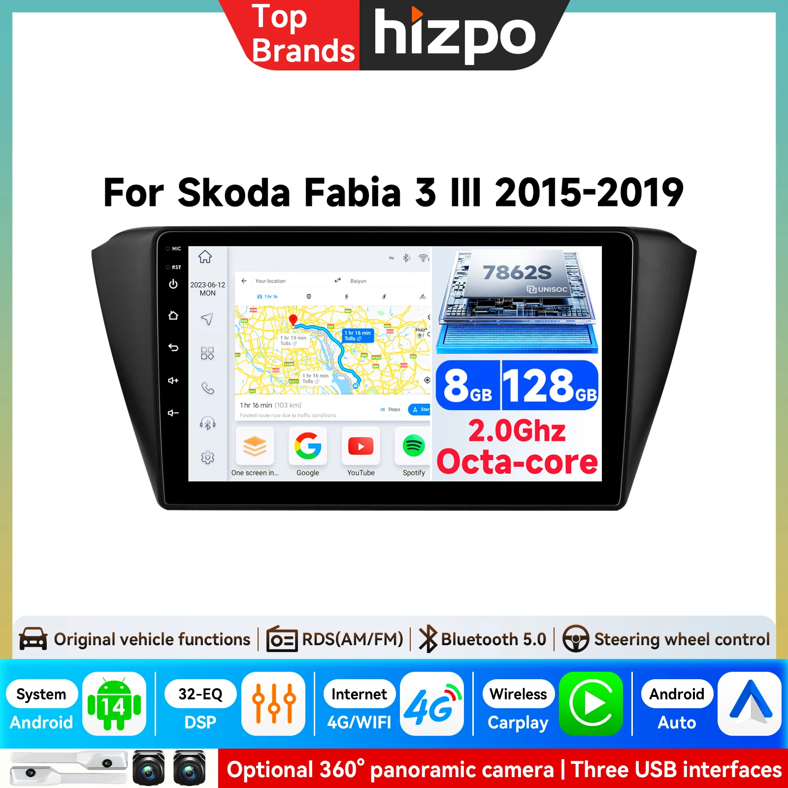 Android Multimedia-Player Autoradio für Skoda Fabia 3 III 2015 2016 2017 2018 2019 Carplay 4G WLAN GPS RDS Autoradio Stereo DSP