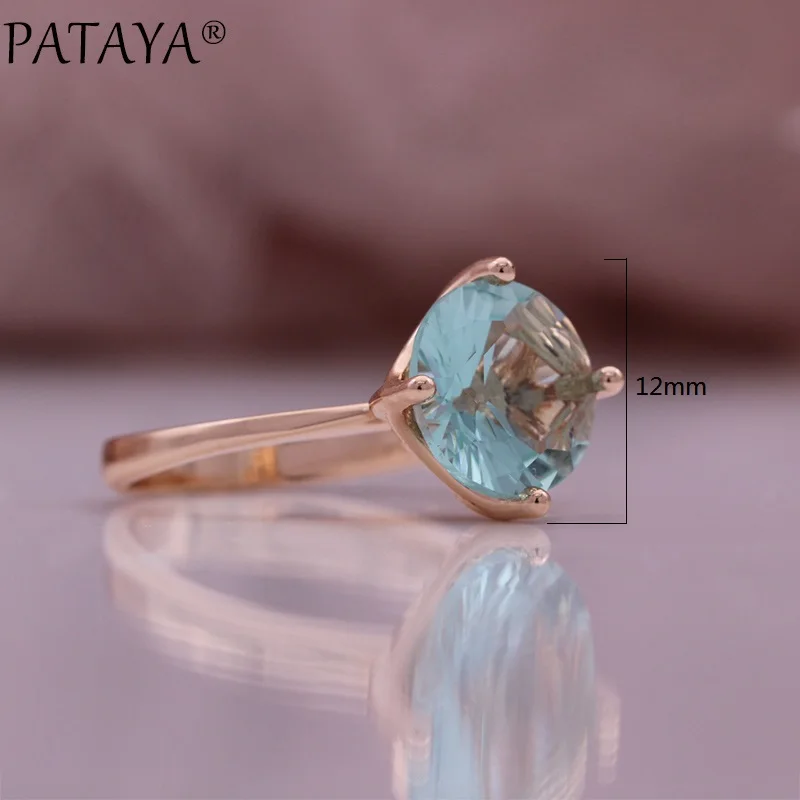PATAYA New 585 Rose Gold Color Earrings Ring Sets For Women Round Natural Zircon Bride Rings Wedding Fashion Jewelry Sets