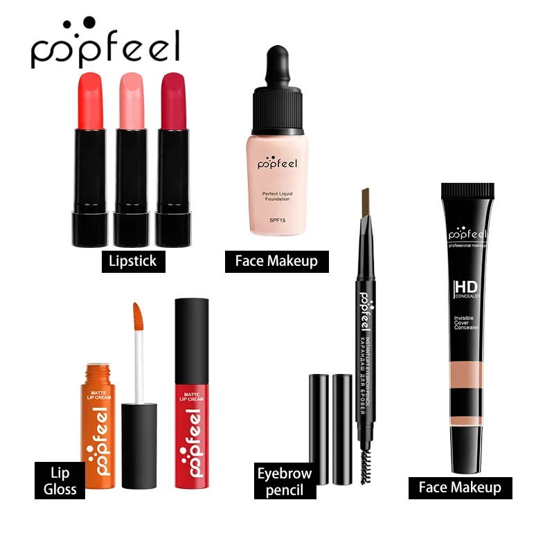 

Best-Selling Popfeel Make Up Kit Full Set All in One Eyebrow Eyeliner Lipstick Lip Gloss Tint Concealer Luxe Sets Gift Women New