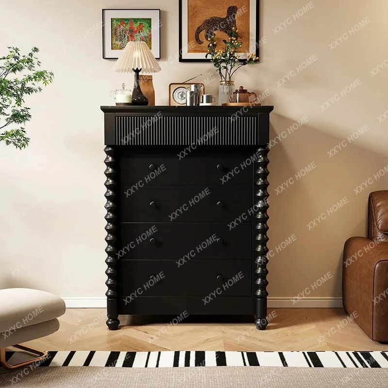 خزانة صدر فرنسية من الخشب الصلب لتزيين المنزل وخزانة بأدراج عتيقة متوسطة #5