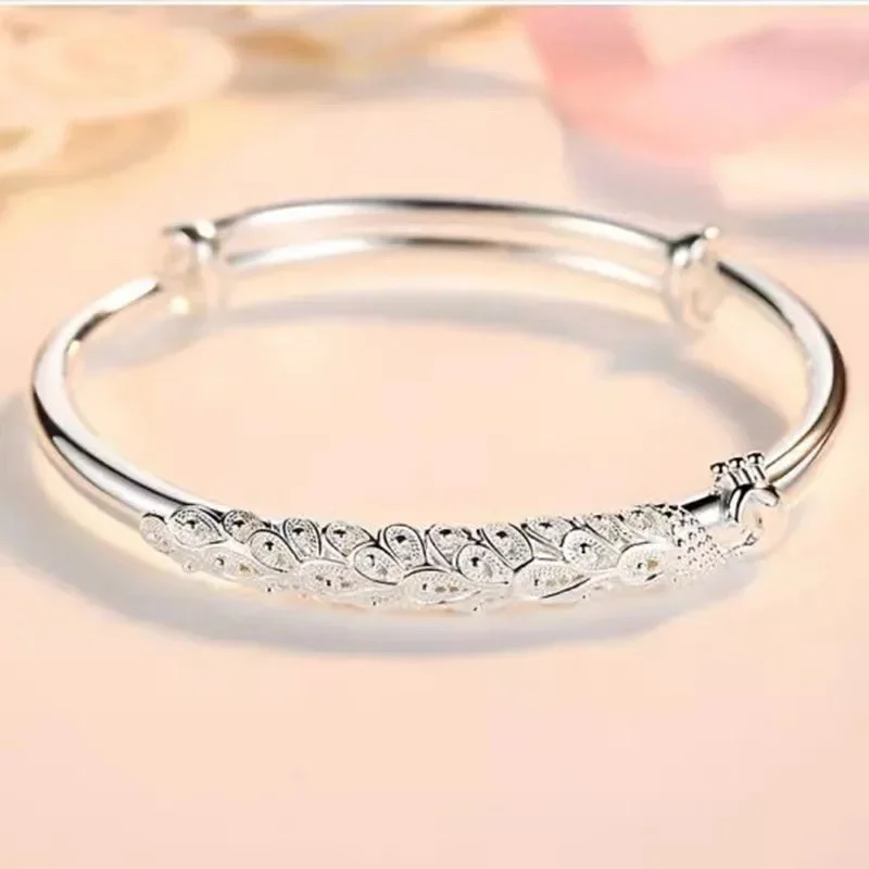 Wholesale 925 Sterling Silver Bangles Bracelet Charms Cuff For Women Fashion Jewelry adjustment wedding image 3