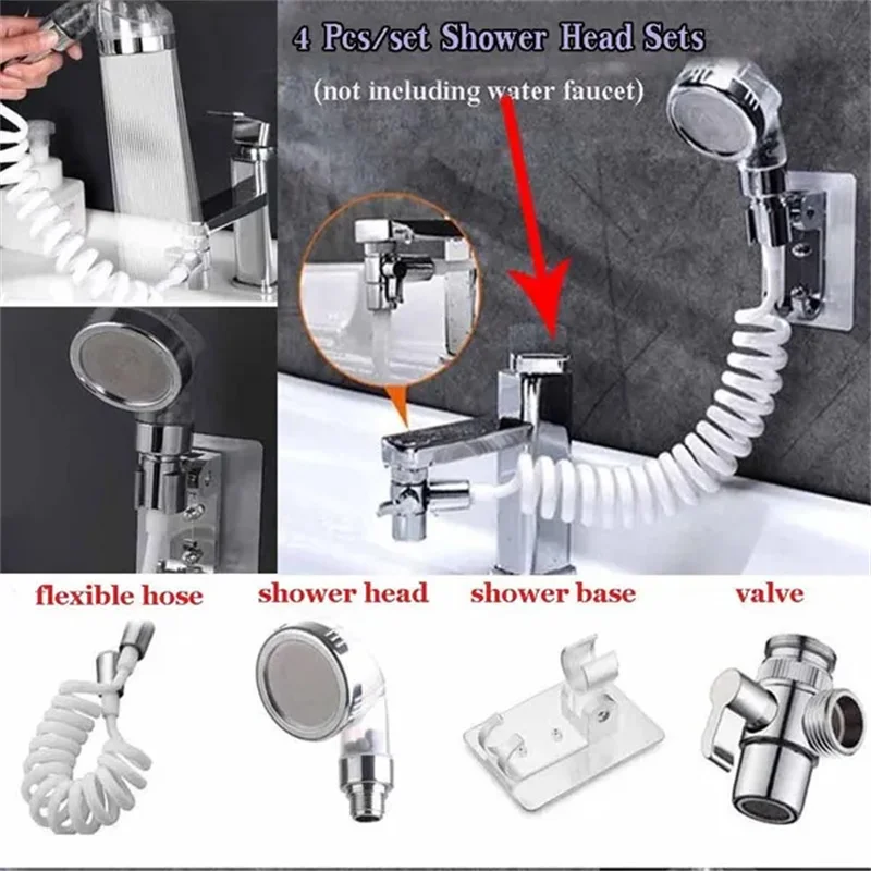 Bathroom Faucet Extender With External Shower Head Washbasin Tap Water Divider Bidet Sprayer For Hair Washing Toilet Cleaning