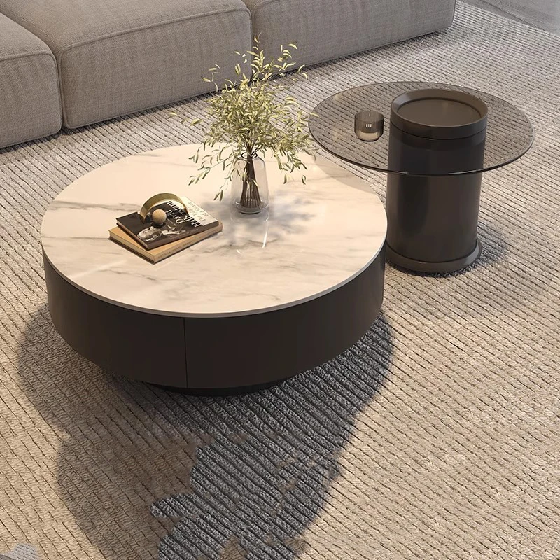 

Beauty Minimalist Coffee Table Space saving Design Round Aesthetic Coffee Table European Retro Table Basse Home Furniture