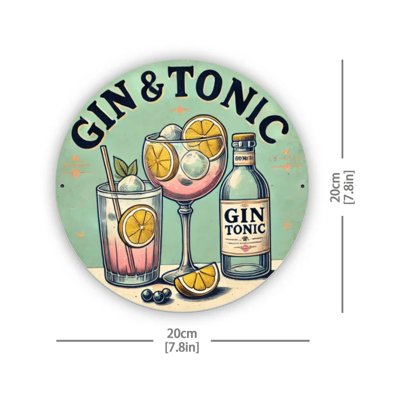1pc Vintage Gin & Tonic Metal Wall Art, 7.87