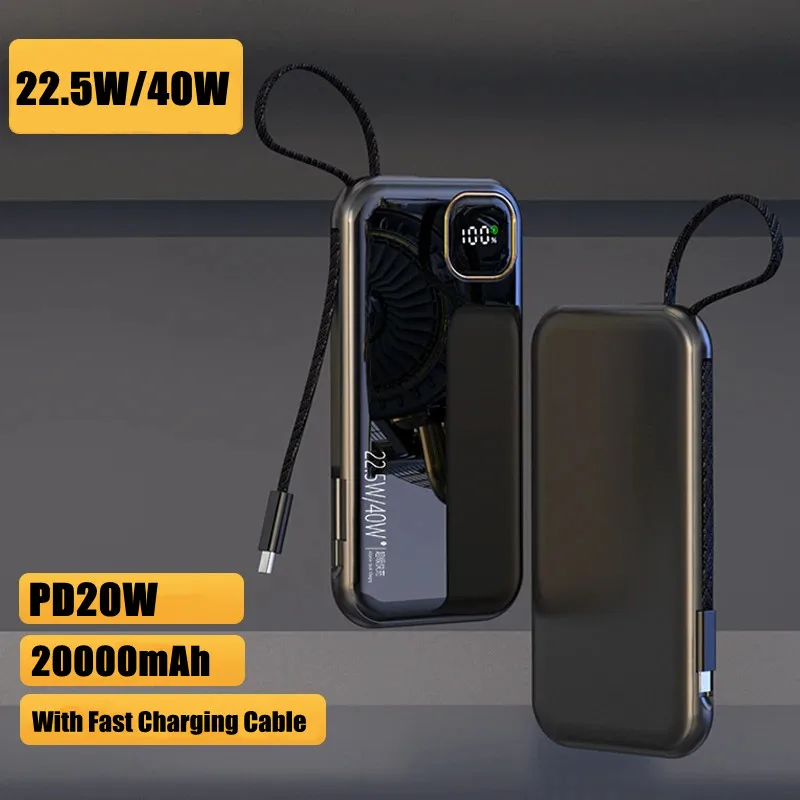 

Portable Powerbank 20000mAh 40W Fast Charging Built-in Cable Digital Display Battery Backup Auxiliary External Battery Charger