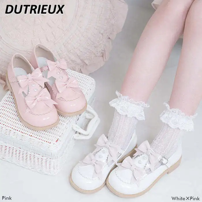 

Summer Autumn Cute Sweet Soft Girl Lolita Pumps Preppy Style JK Unifor Bow Big Head Mary Jane Fashion Women's Leather Shoes