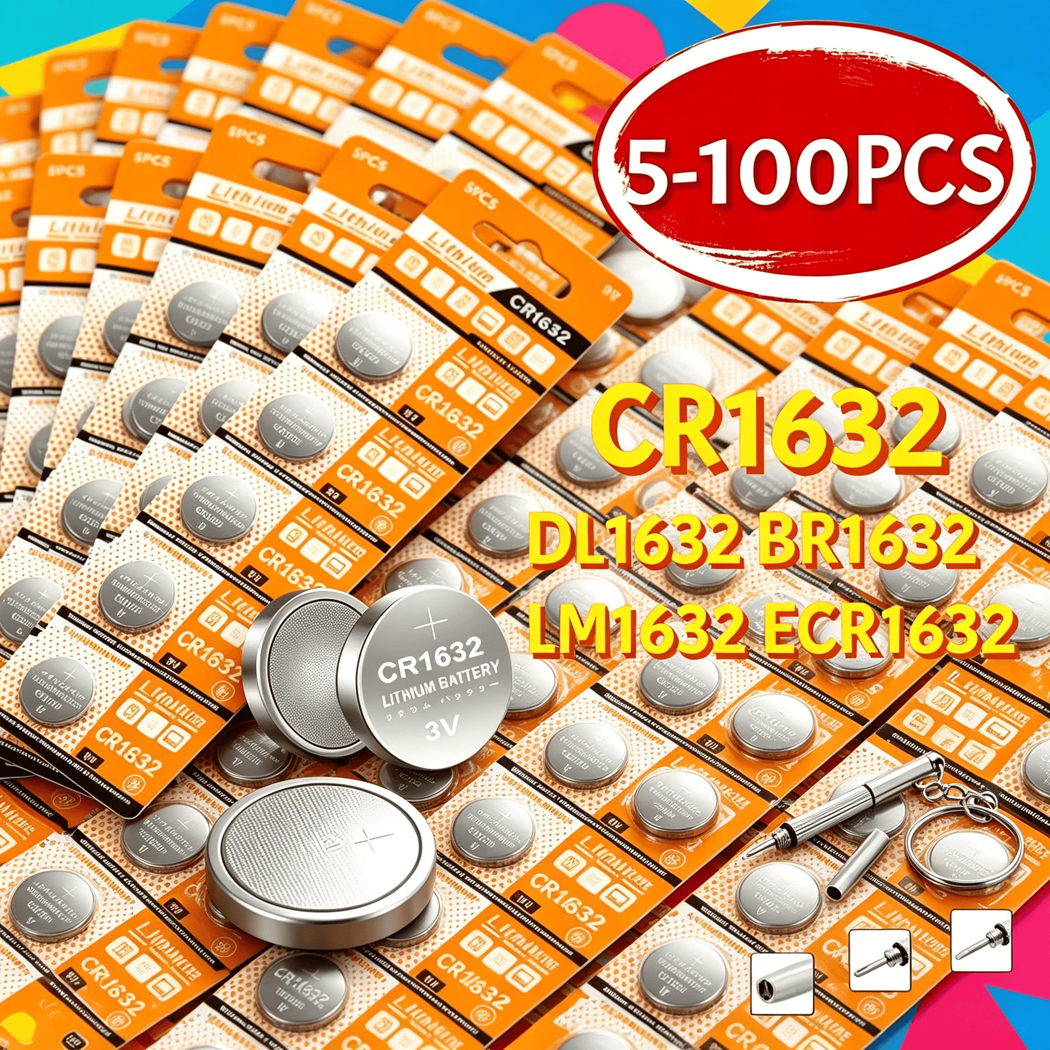 

High Performance CR1632 Coin Cell Battery 3V Full Compatible LM1632 BR1632 ECR1632 for Auto Key Electric Alarm Household Remote