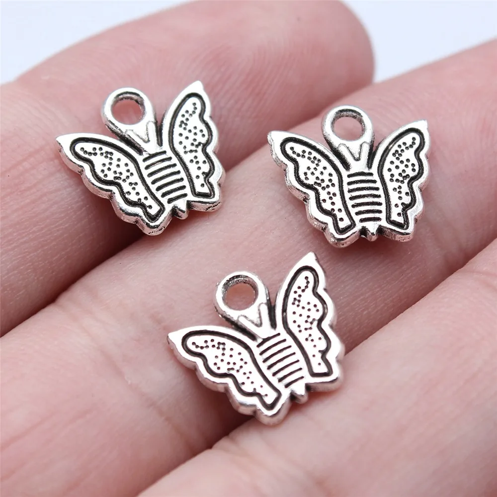 40pcs 12x13mm(0.47x0.51inch) Antique Silver Color Butterfly Charms Pendants DIY Jewelry Making Accessories
