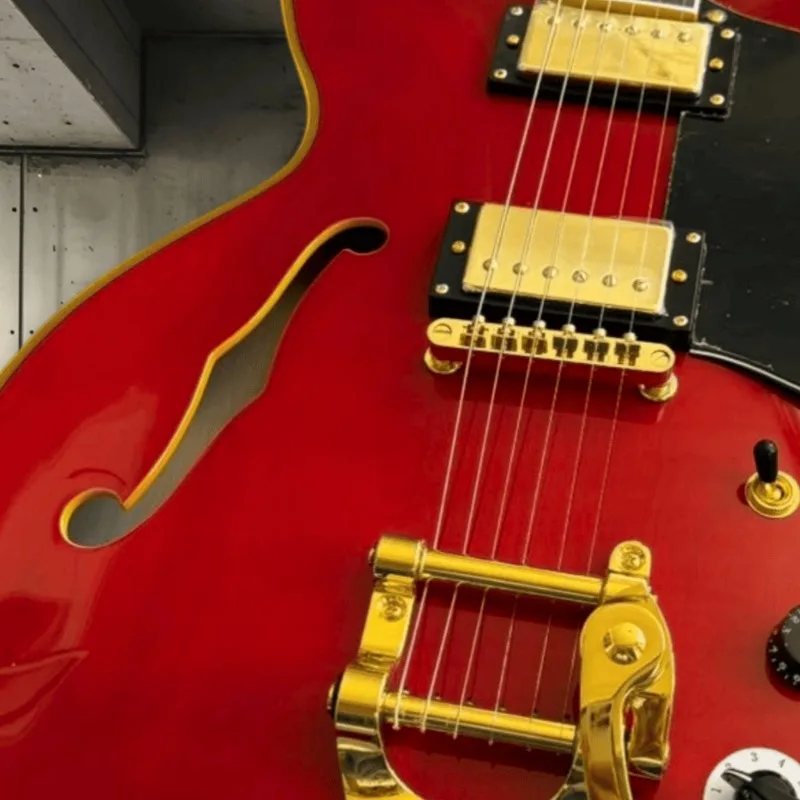 Hot Sales 335 Style Semi Hollow Electric Guitar Gloss Wine Red Finish Gold Binding Dual Humbuckers Jazz Electric Guitar Unisex