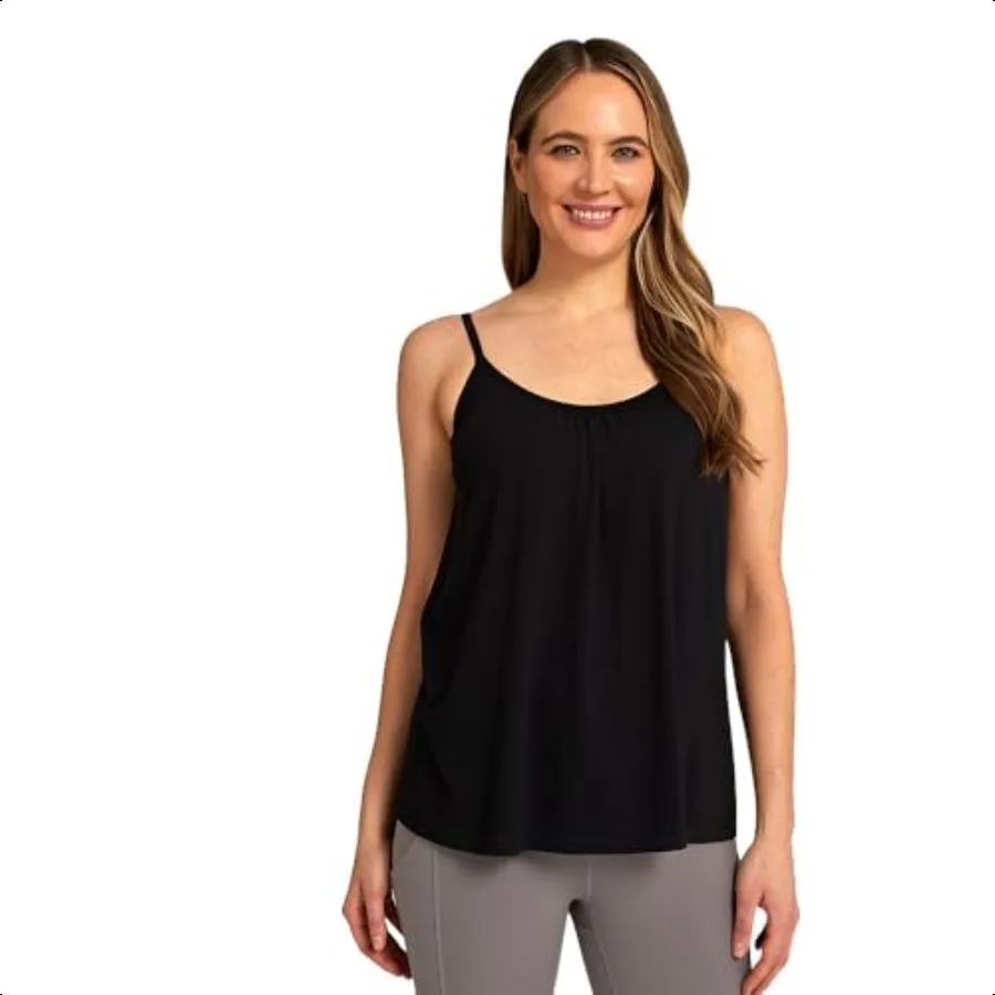 

32 Degrees Women's Cool Flowy Bra Cami with Builtin Cups Relaxed Fit Adjustable Spaghetti Strap