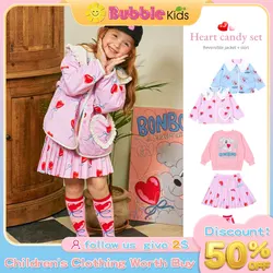 BEBE Korean Kid's girls Pink Jacket 2024 New FW Children's Sweatshirts Skirts sets Kids Outerwear Coat kids clothes girl