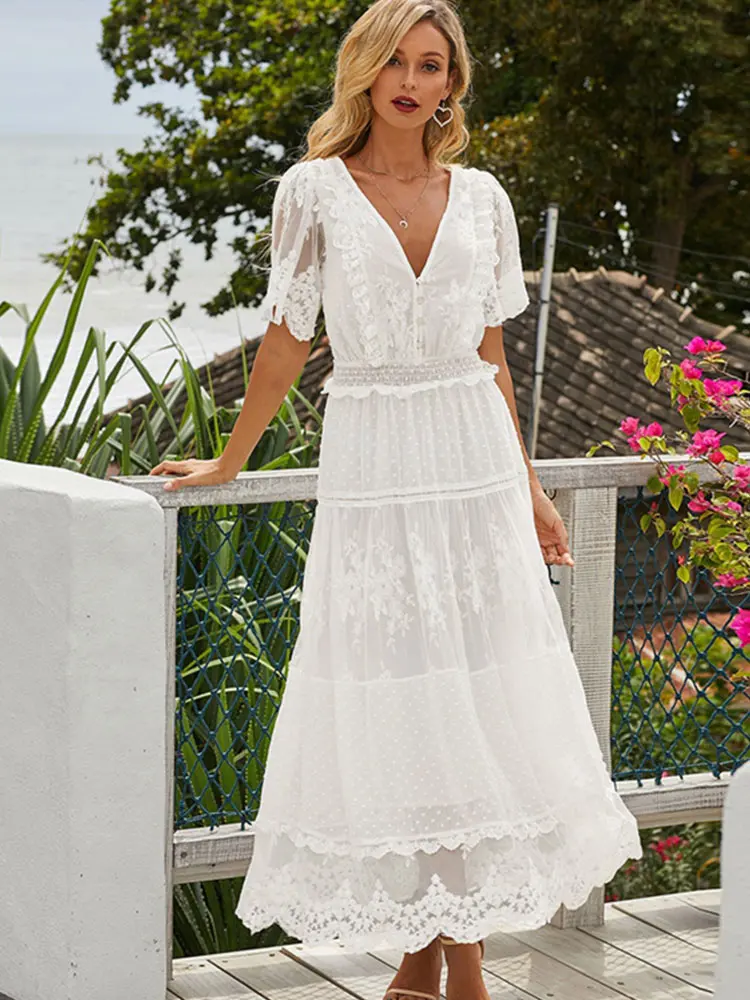 chinese dress ladies Gothic Lace V-Neck Long Dress with Batwing Sleeves main image 1