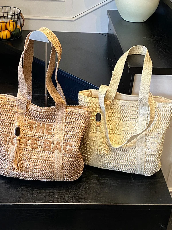 Summer Beach Vacation Large Capacity Straw Woven Tote Bag Casual Fashionable Single Shoulder Bag for Travel Versatile Ladies Bag