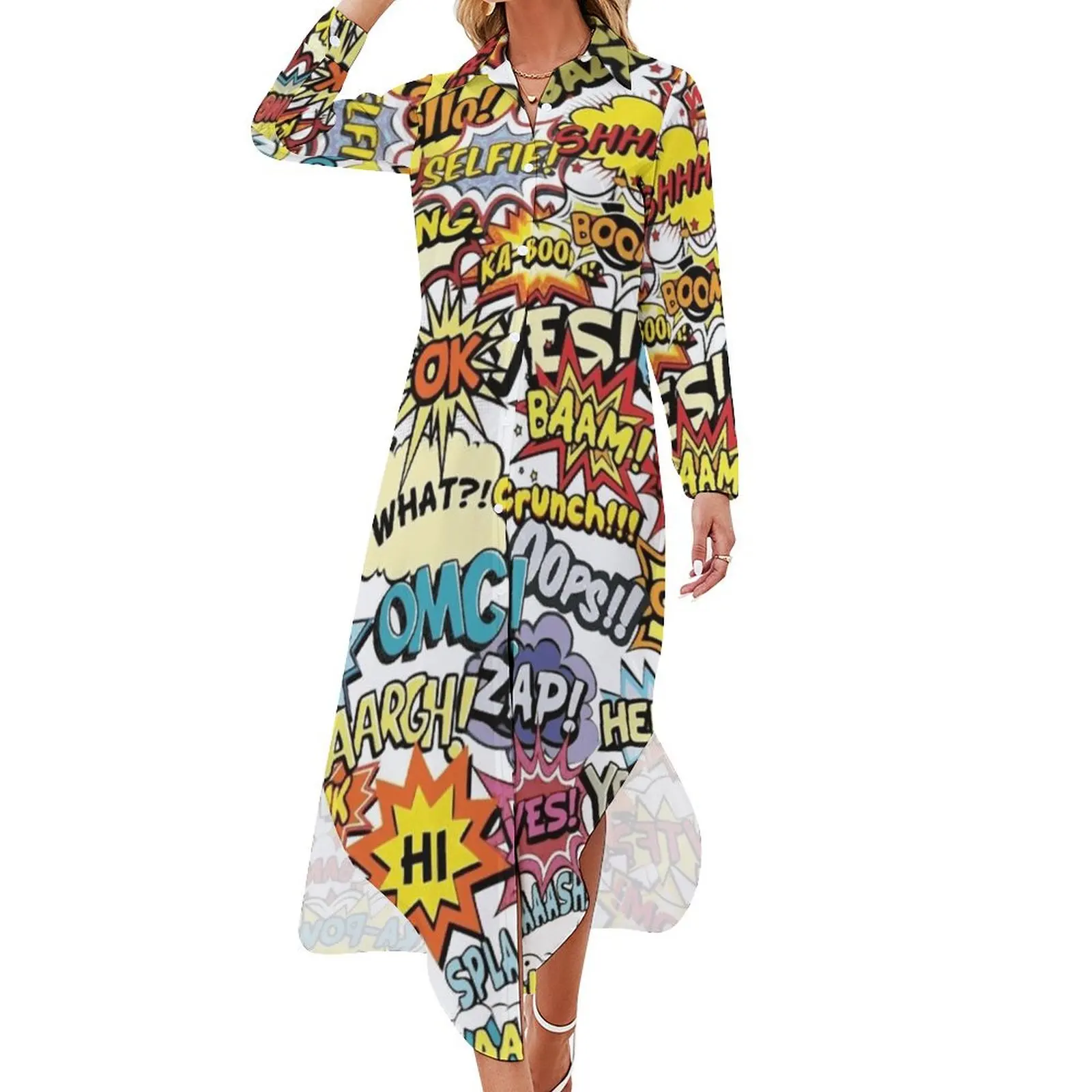 

Comics Pop Art Long Sleeved Shirt Dress luxury evening dresses for women 2024 women's luxury party dress