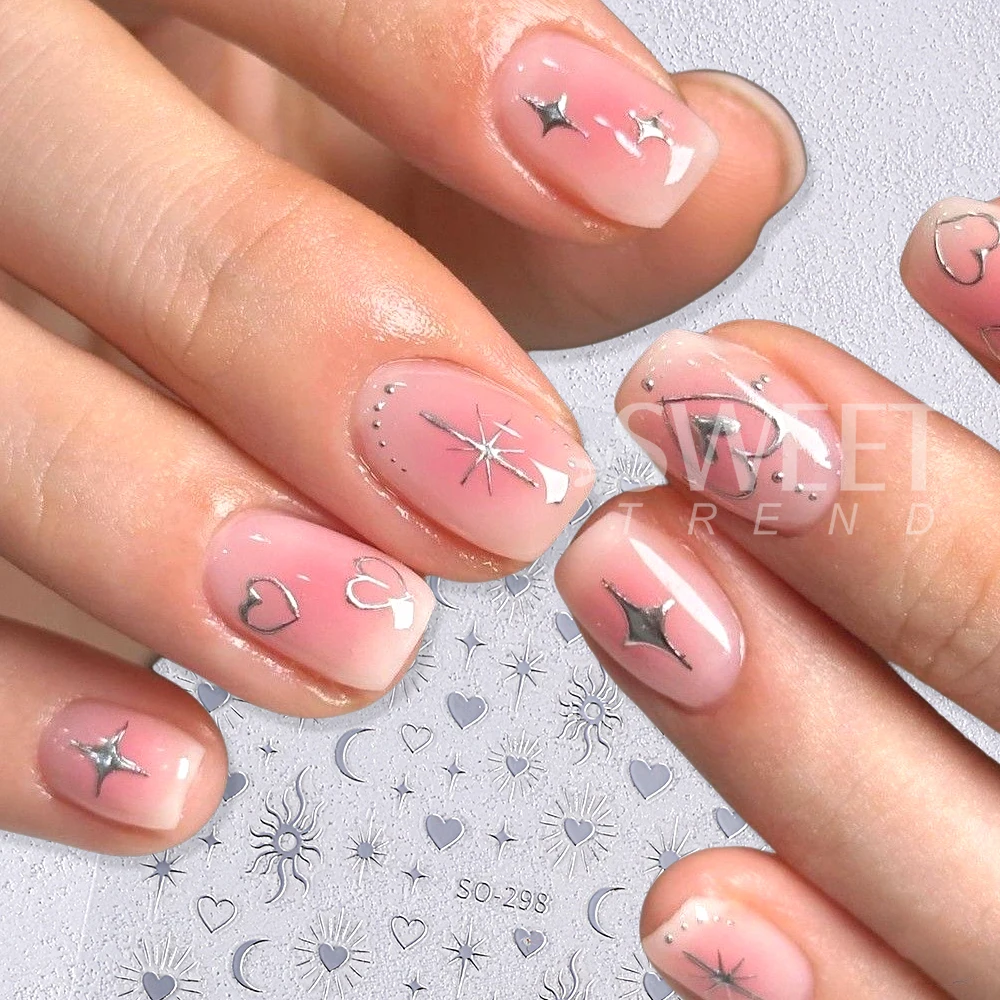 3/6 pçs y2k estrela adesivos de unhas ouro tira amor coração sol lua luz das estrelas forma decalques slider manicure decoração suprimentos para unhas