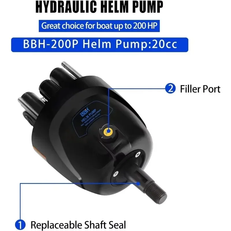 BBH 200HP Boat Hydraulic Outboard Steering System Kit with Steering Wheel,Hydraulic Cylinder, Helm Pump and Tubing