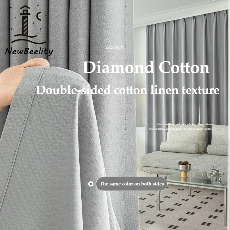 

Modern Simple Double-sided Thickened Imitation Cotton Linen Texture Diamond Cotton Curtains for Living Room Bedroom Dining Decor