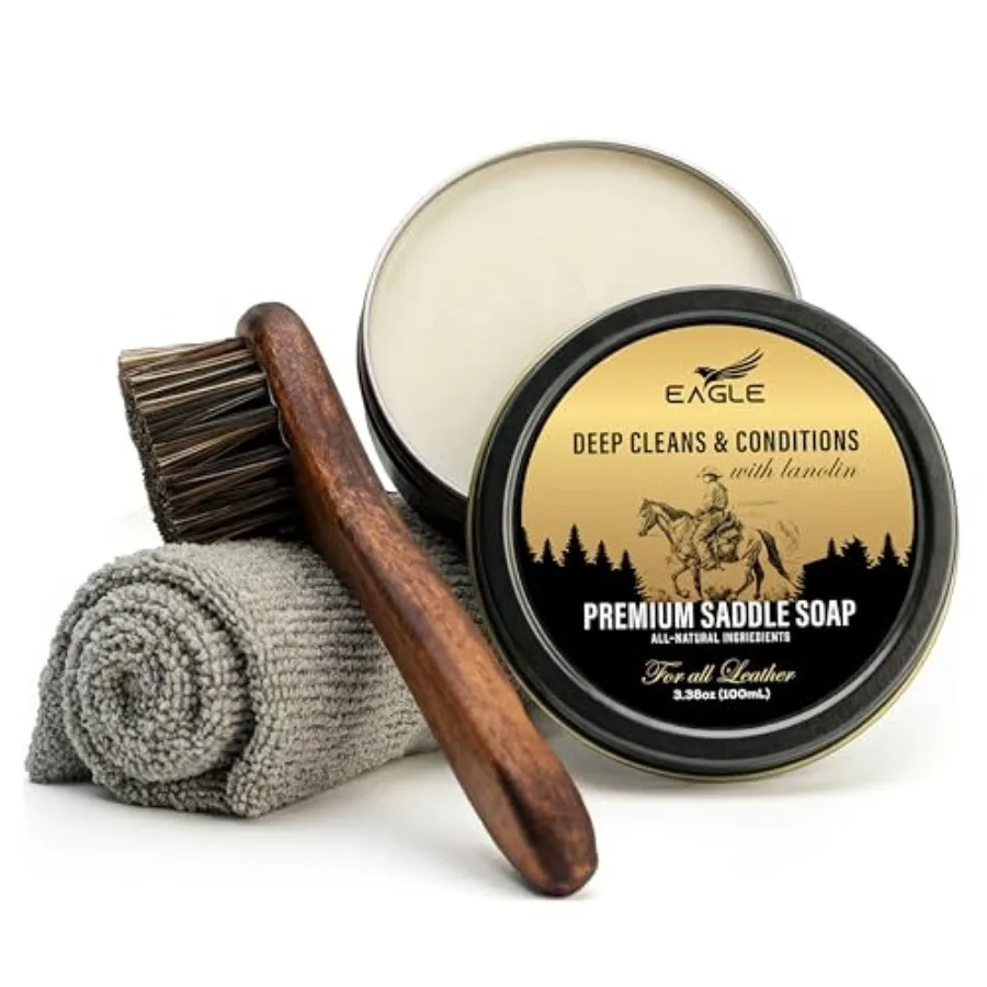 Eagle Saddle Soap for Leather 3-Piece Saddle Soap Kit for Leather Cleaning, Boots, Tack, and Saddles Includes Applicator and Cl
