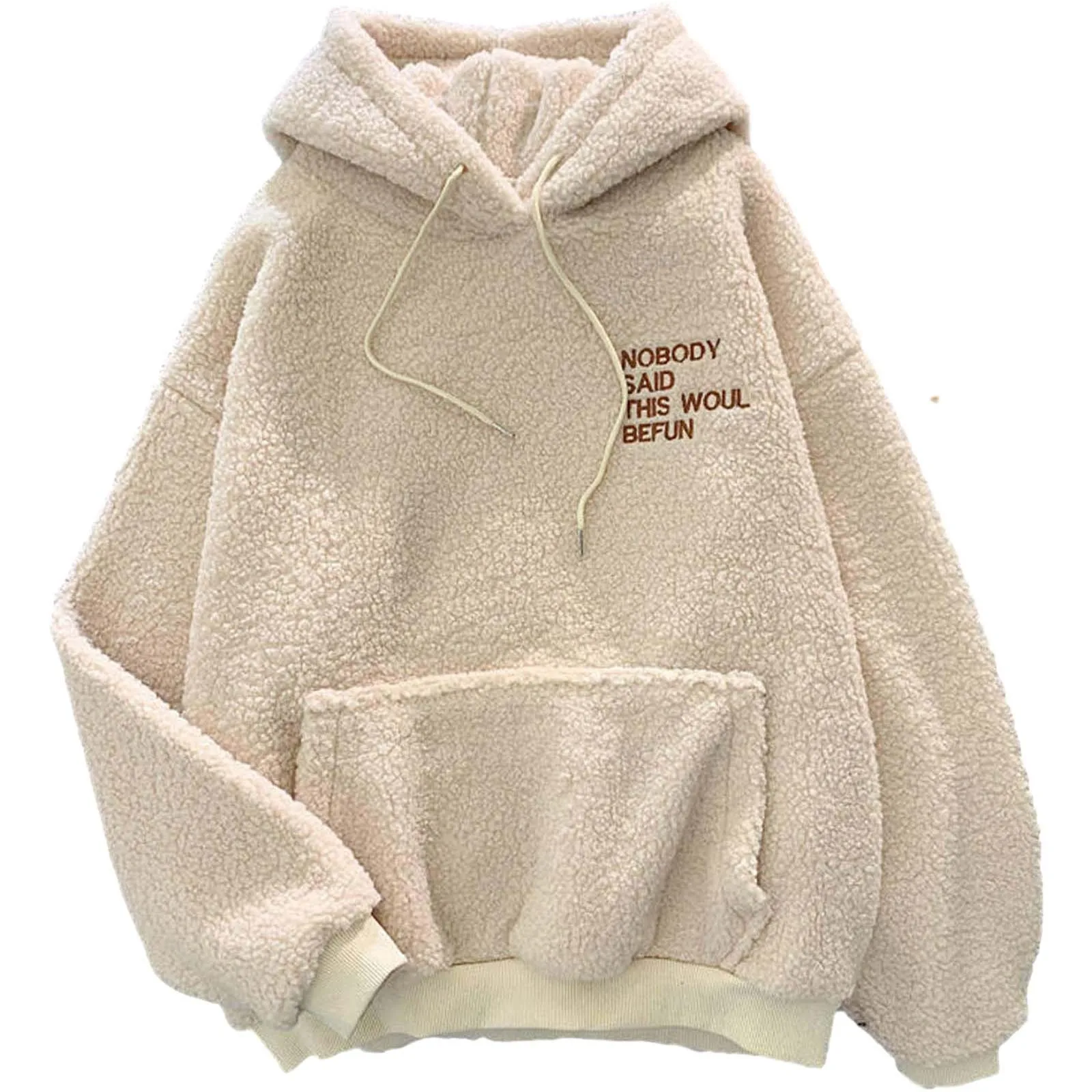 Fluffy Hoodie Top Women Casual Hooded Pullovers V Neck Fleece Sweatshirt Loose Warm Autumn Winter Pullover Top Ropa De Mujer