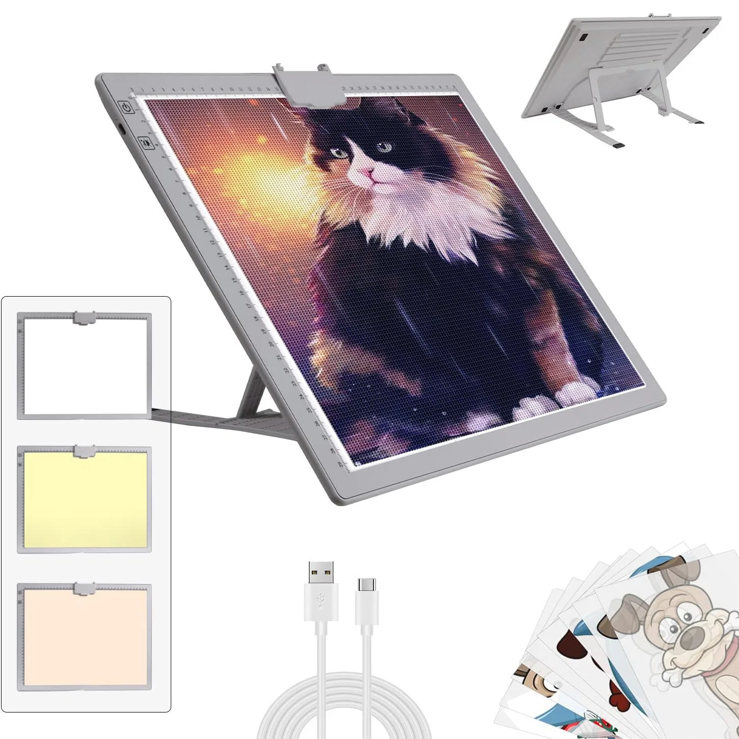 A3 LED Light Pad with stand, Wireless Battery LED Light Pad, Rechargeable 6 Adjustable Brightness Tracing Light Box