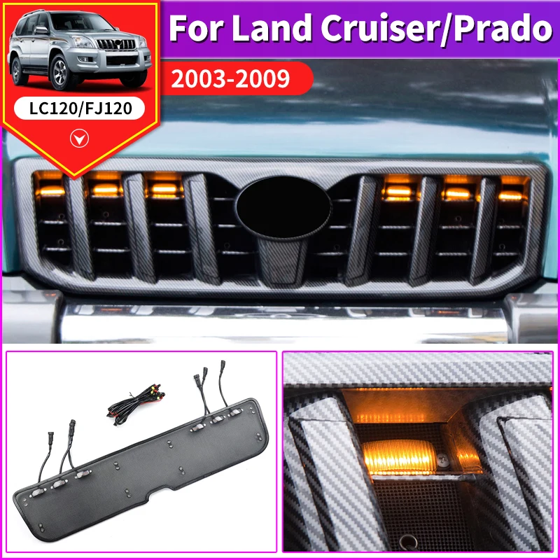 For Toyota Land Cruiser Prado 120 2003-2009 front grill Net Light, Lc120 Middle Net Decorative Light Modification Accessories