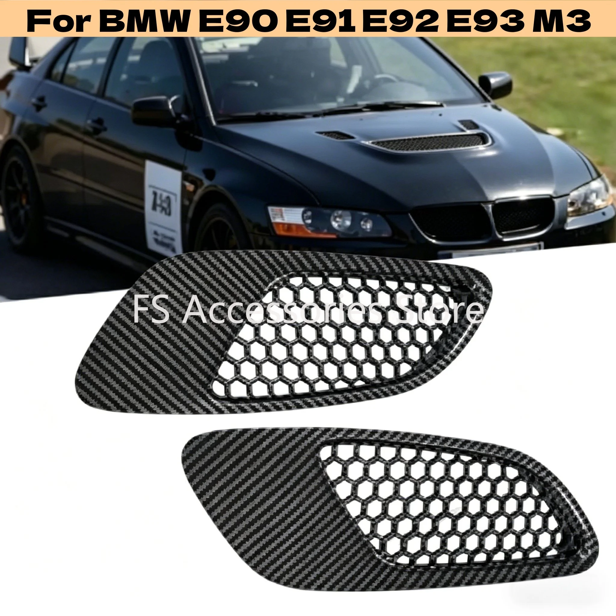 Air Intake Cover For BMW E90 E91 E92 E93 M3 Glossy Black/Carbon Fiber Engine Hood Vent Louvers Air Scoop Bonnet Vent Cover