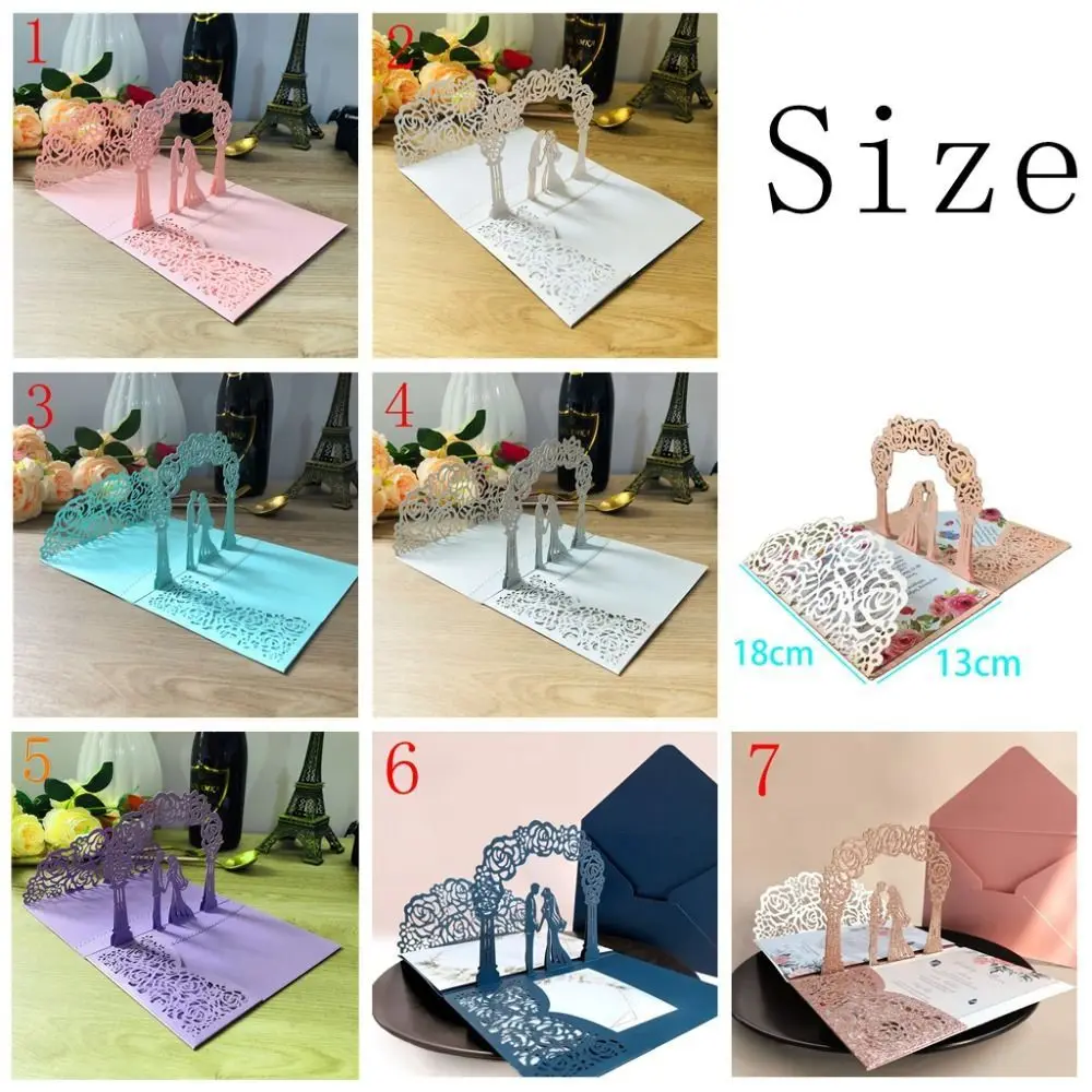 

Laser cut 3D Wedding Invitation Pop up 18X13cm Greeting Cards Bride And Groom Vertical Invite Card Wedding