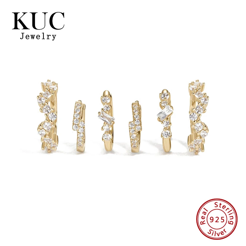 

925 Sterling Silver Designer Korean Luxury Clip on Earring Unique 18k Gold Plated Zircon Hoop Earrings Set for Girls