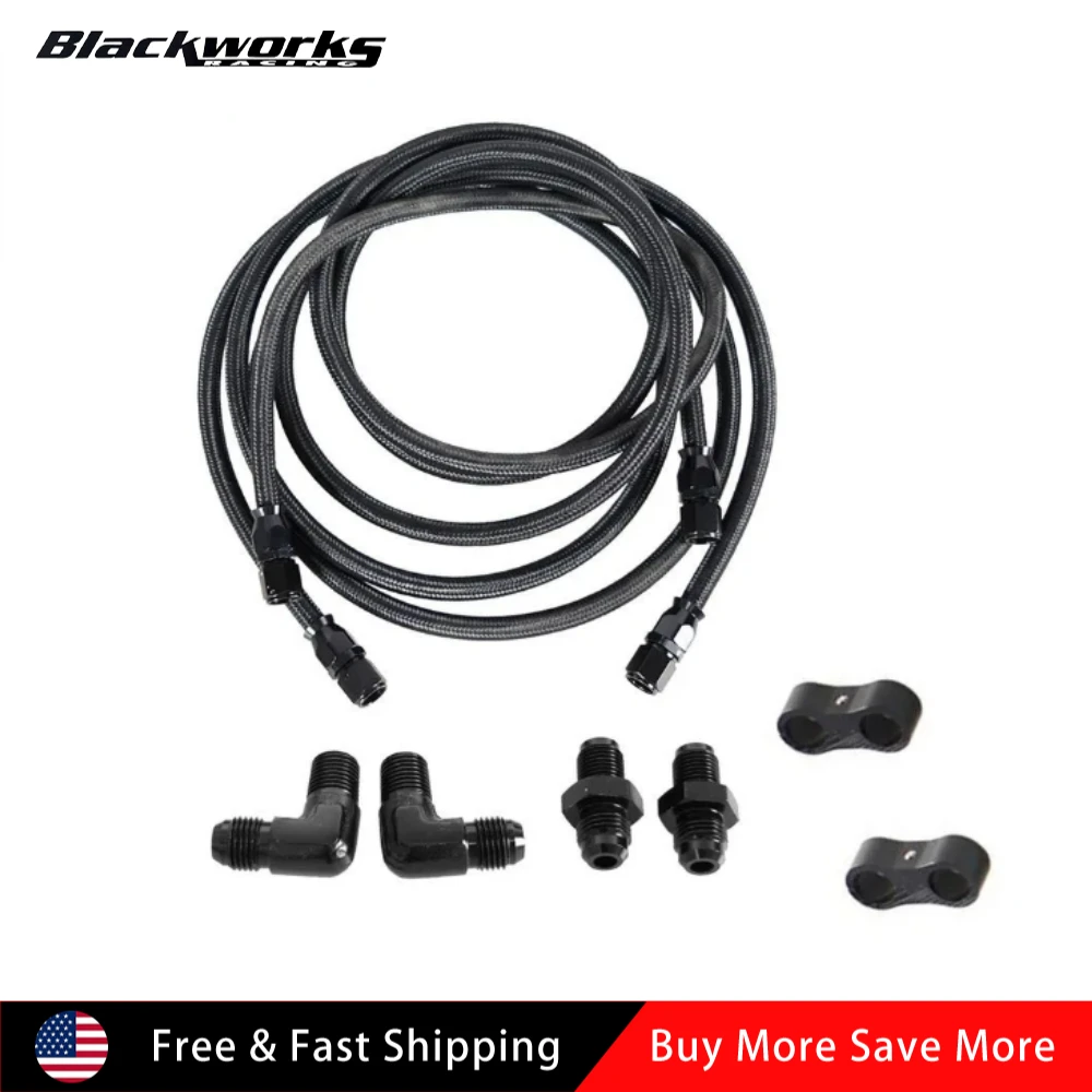 

2 X 7Ft AN6 Flexible PTFE Transmission Cooler Hose Lines Fitting Nylon Billet Aluminum Braided Lines for 4L60/700R4/TH350/TH400