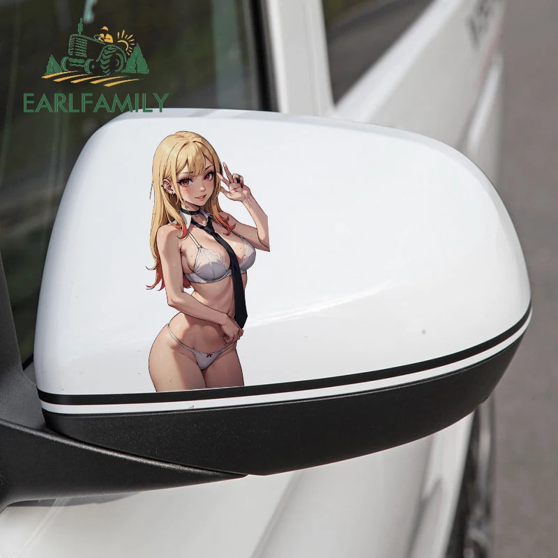 EARLFAMILY 13cm X 6.5cm Anime Kitagawa Marin NSFW Car Sticker Personality Sunscreen Rearview Mirror Windshield Decal Trunk Decor