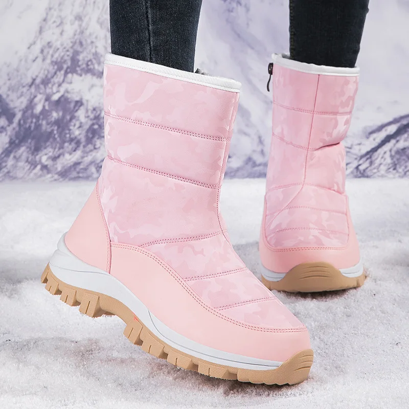 

New Winter Women's Plush Snow Boots Waterproof Thick Warm Short Boots Mid Calf Thick Soled Student Casual Shoes