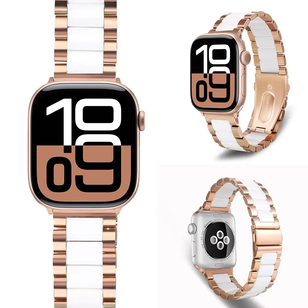 حزام معدني + سيراميك لساعة أبل 49 مللي متر 42 مللي متر 46 مللي متر 45 مللي متر 41 مللي متر 40 مللي متر 44 مللي متر سوار مريح iWatch Ultra 10 9 8 7 6 5 4 SE Band