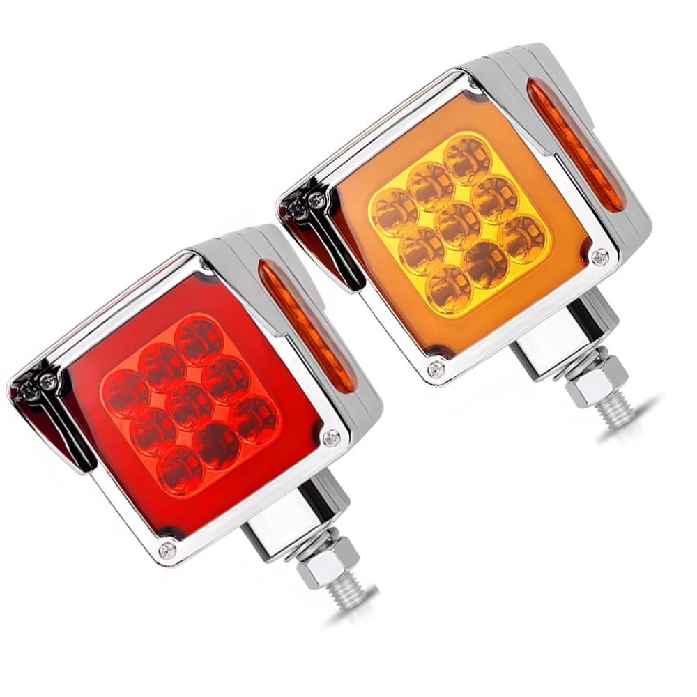 Square LED Side Marker Light Red(Left) and Amber(Right) Double Face Flashing LED Square Side Light 12V-24V DC Brake Stop