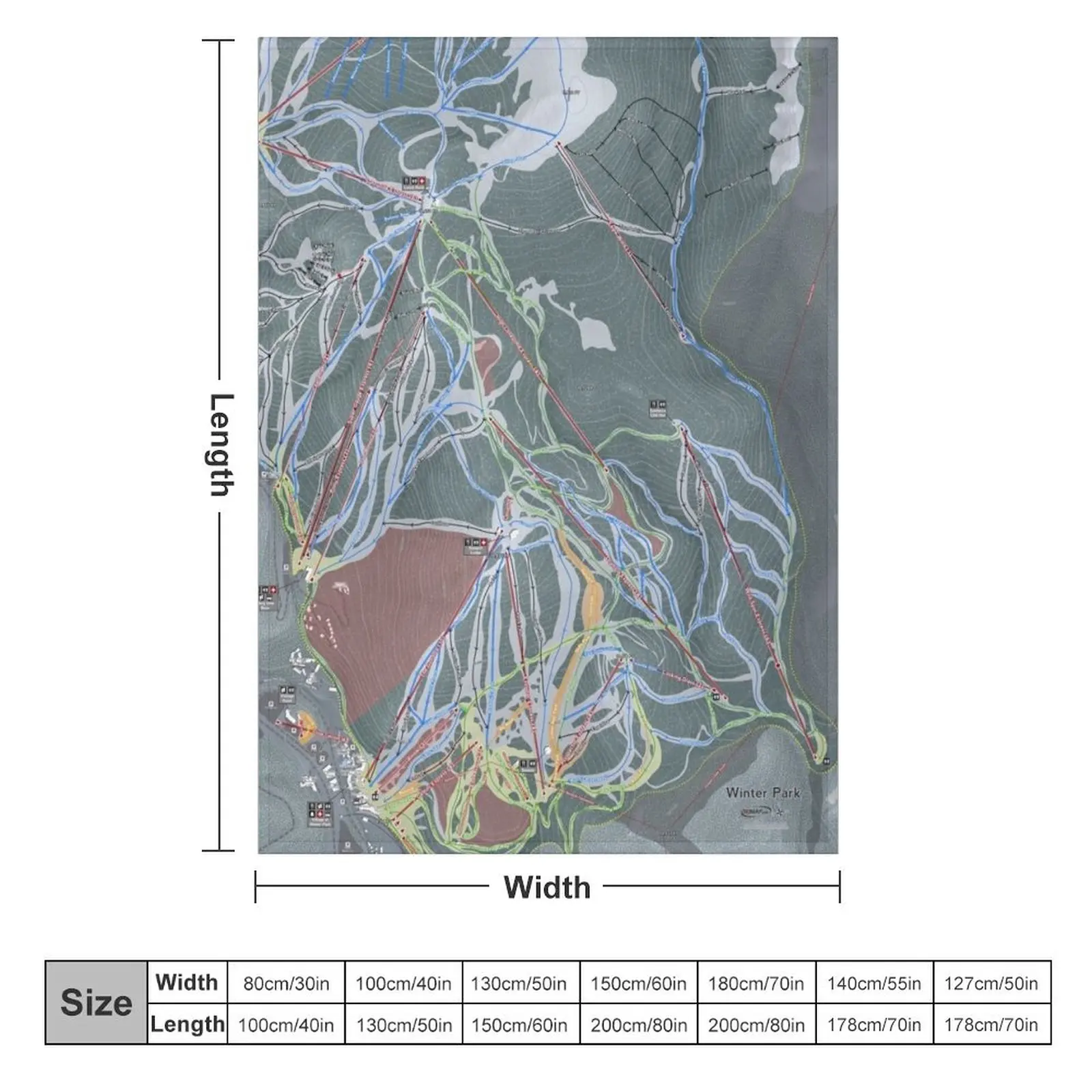 Winter Park Resort Trail Map Throw Blanket Weighted Extra Large Throw Blankets