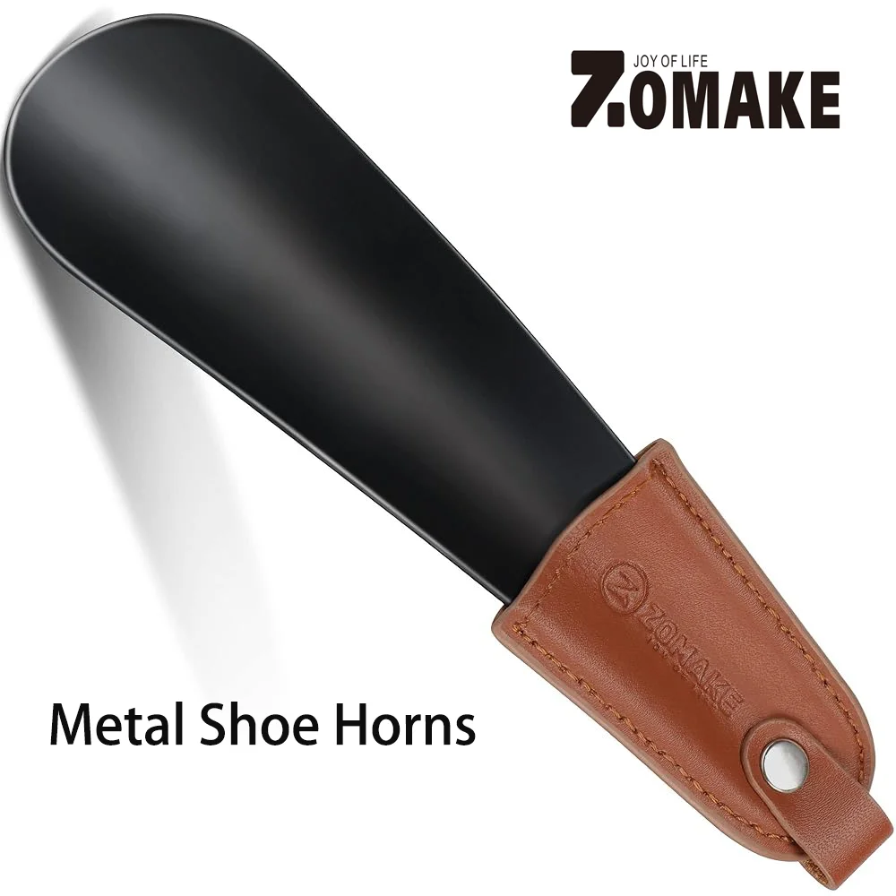 ZOMAKE 16CM Metal Shoe Horns with Leather Handle Stainless Steel Shoe Horn Travel Shoehorn For Elderly children Shoe Helper