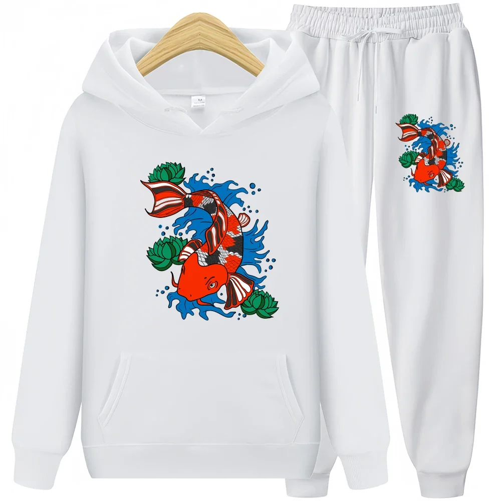 Farbige Koi Männer Marke setzt Mode Herbst Frühling Sporta nzug Sweatshirt Jogging hose Herren bekleidung 2 Stück Sets schlanken Trainings anzug