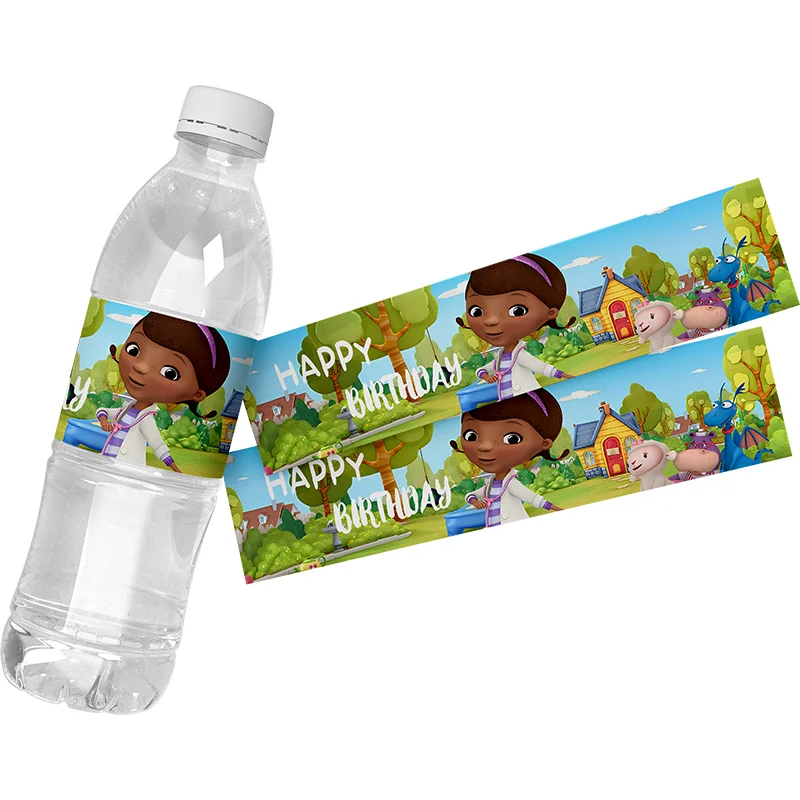 24pcs Custom Disney's Doc McStuffins Theme Kids Party Baby Shower Water Bottle Stickers Labels Kid Birthday Party Decor Supplies