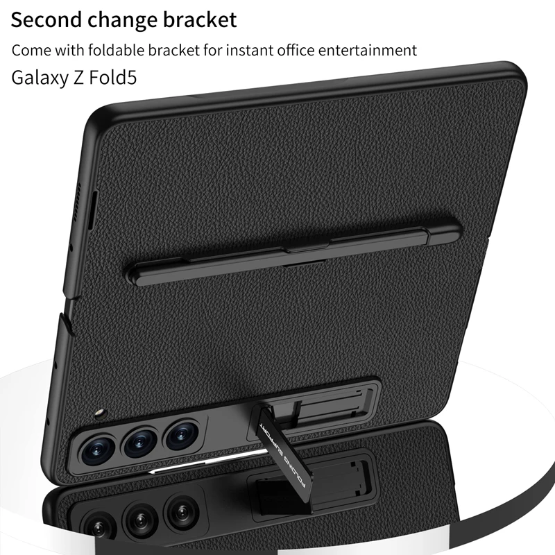 For Samsung Galaxy Z Fold 5 Case GKK Plain Leather Folding Flannel Lining Kickstand Cover With Pen Slot For Galaxy Z Fold5
