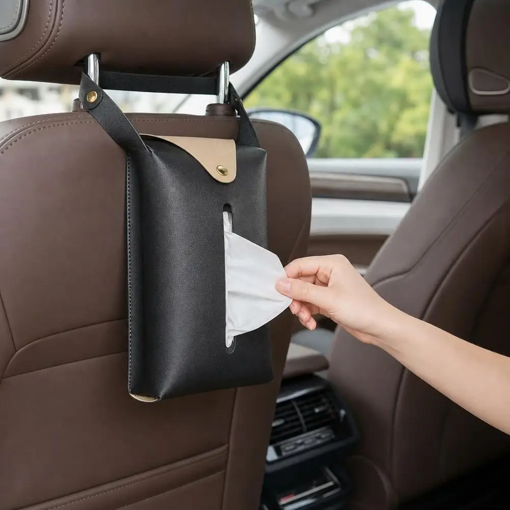 Hanging Tissue Holder Case Box PU Leather Home Car Towel Napkin Papers Dispenser Holder Toilet Tissue Box Case Table Decoration - view 2