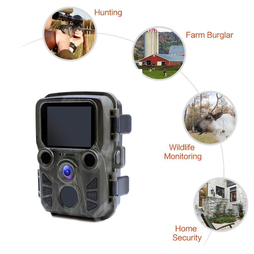 Mini301 Trail Camera Night Vision Hunting Motion 1080P 20MP IP65 Waterproof Outdoor Wild Camera with IR LED Range Up To 65ft