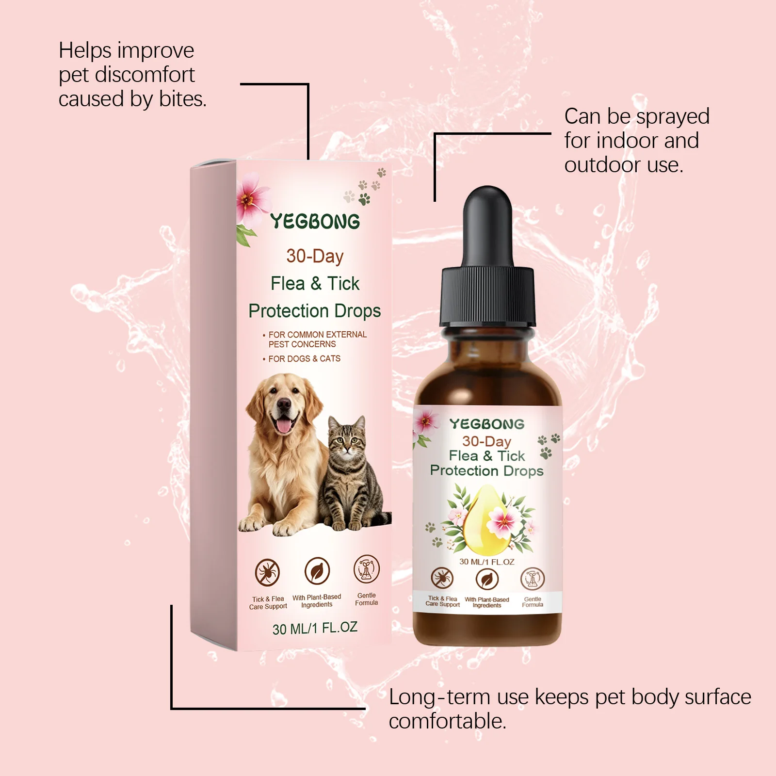 30ML Flea & Tick Repellent Drops Daily Cleaning Pet Hair Refreshing Non-greasy Soothing Discomfort Pet Insect Repellent Drops
