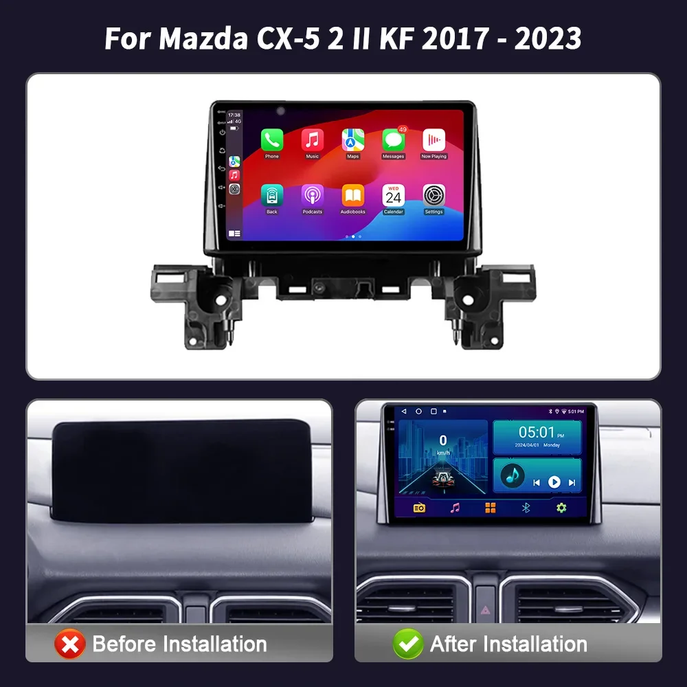 Car Radio Multimedia Player Navigation Wireless CarPlay Touch Screen Stereo Android Bluetooth For For Mazda CX-5 2 II KF 2017 -