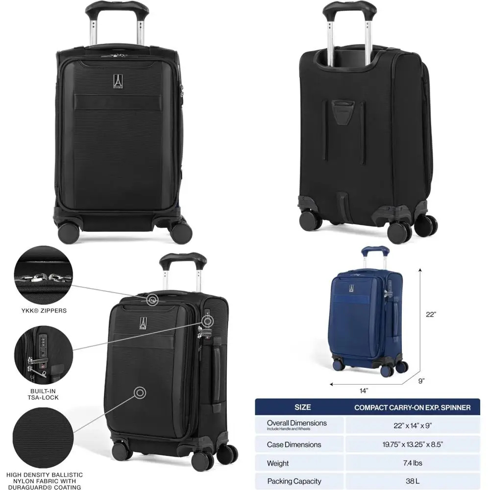 

Легкая расширяемая ручная кладь Spinner, 8 замков TSA, компактный дорожный чемодан унисекс, универсальная сумка Softside