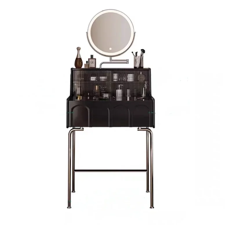 

Dresser Small black solid wood makeup table French retro bedroom dressing cabinet household light luxury bedside makeup table