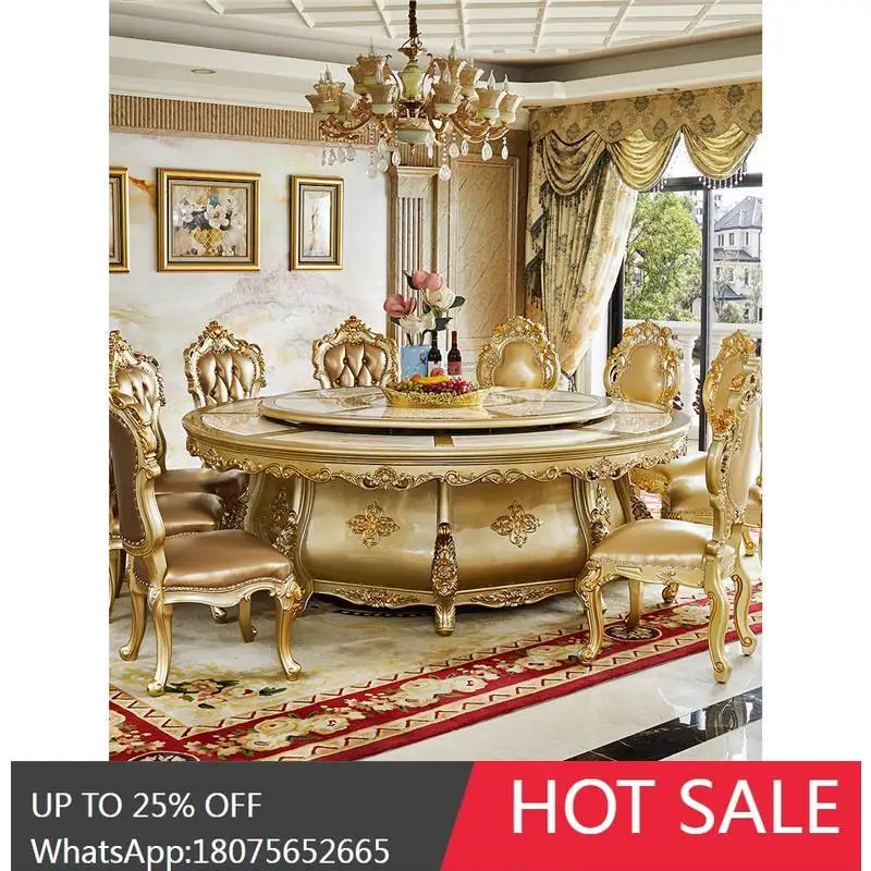 

SGF European solid wood round table marble dining table home high sense