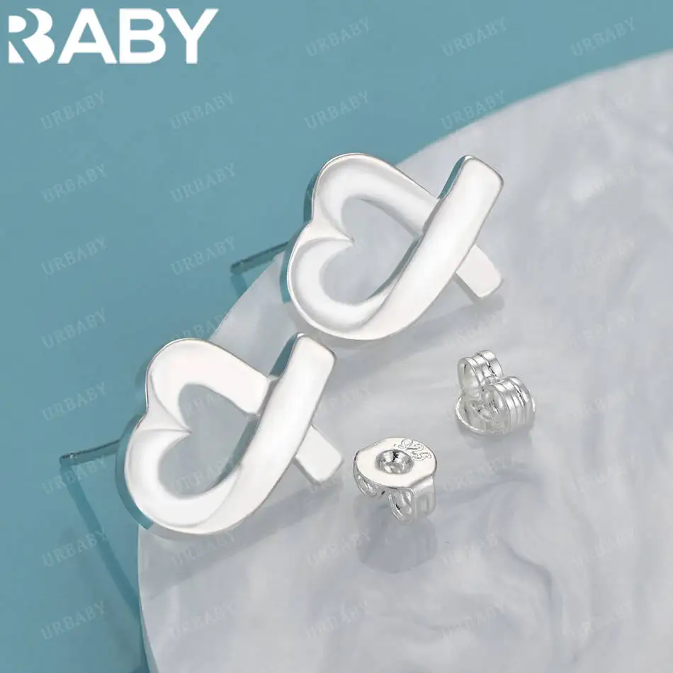 

URBABY 925 Sterling Silver Love Heart Stud Earrings For Women Wedding Engagement Party Fashion Jewelry Charms Accessories