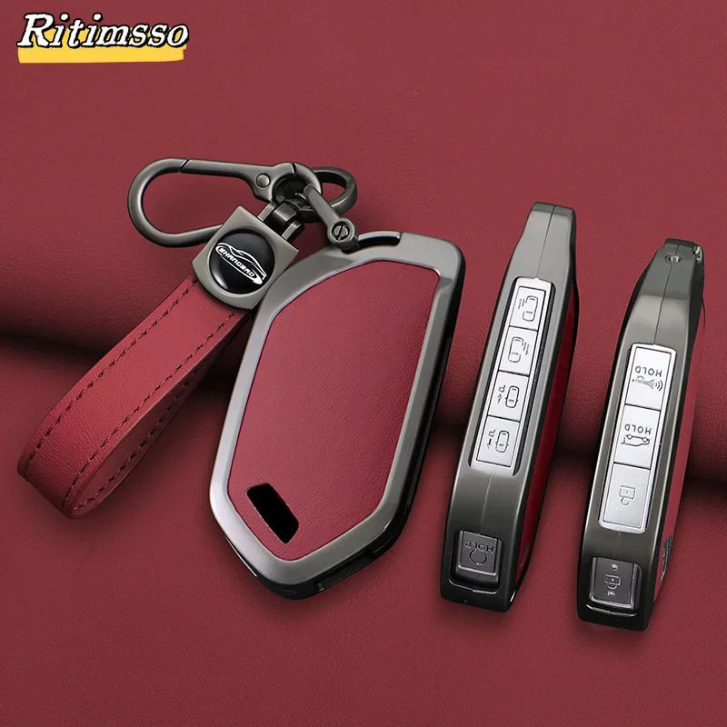 9 Buttons Alloy+ Leather Car Key Case Cover for Kia Ka4