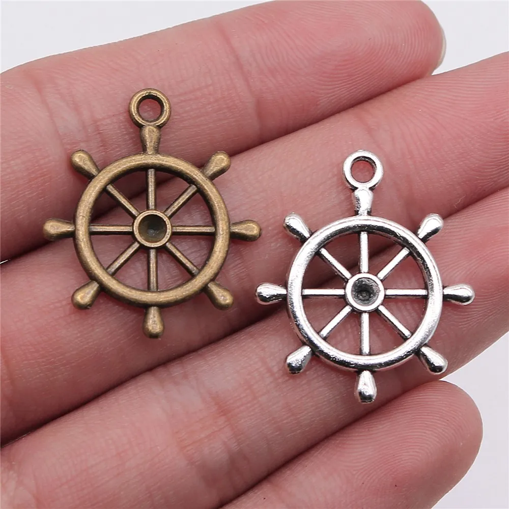 WYSIWYG 10pcs 28x24mm Navigation Anchor Rudder Charm Pendants For Jewelry Making Rudder Pendants Charm Rudder